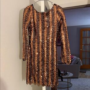 Charlotte Russe Sequin Long Sleeve Dress - Copper
